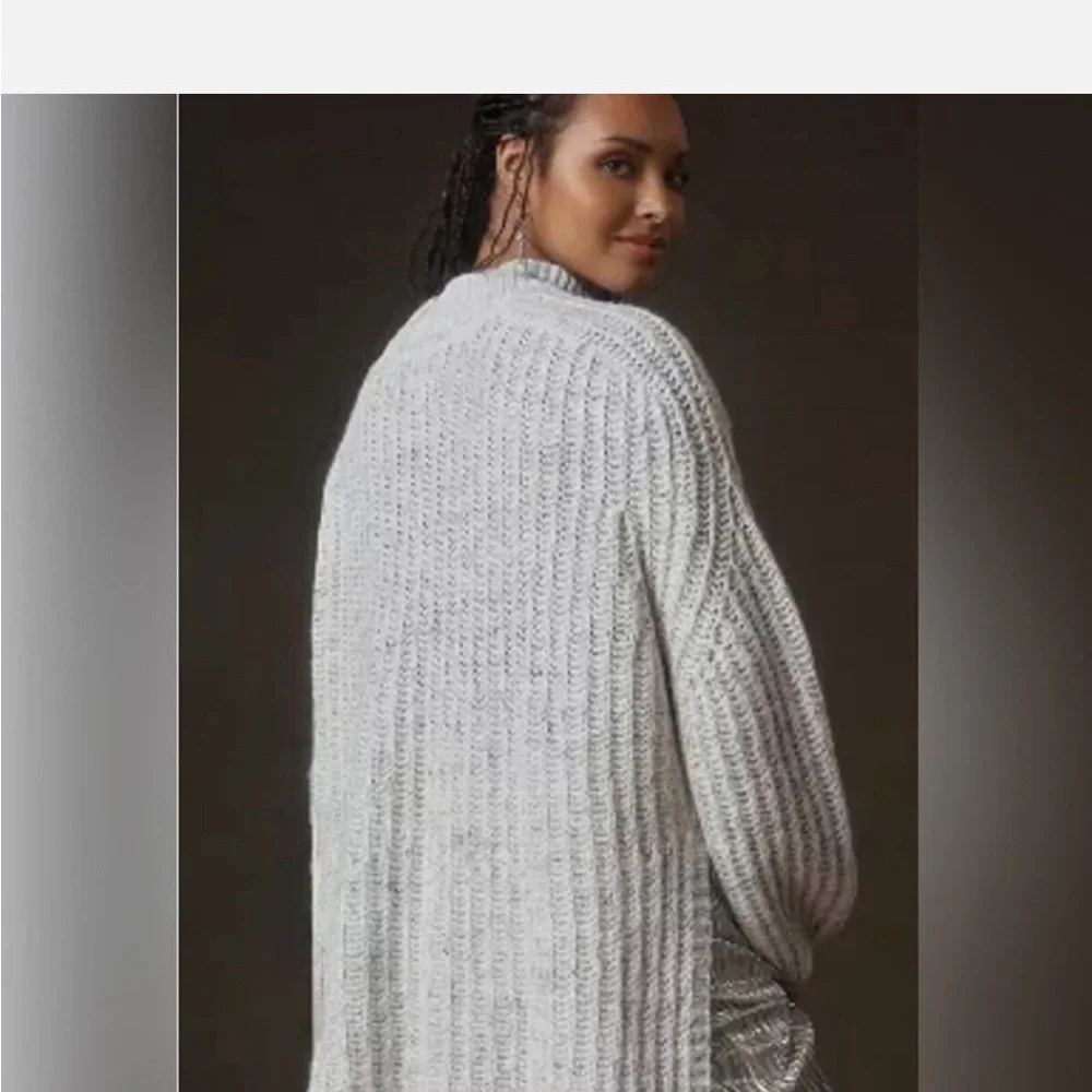 Anthropologie Pilcro Long Line Cable Tunic Sweater Ivory Small Wool/Linen Blend